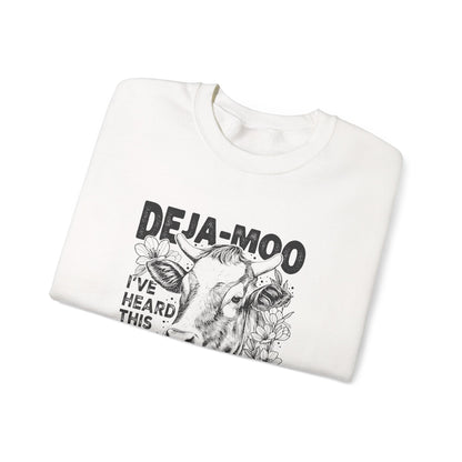 Deja Moo Sweatshirt – Funny Cow Pun Crewneck, Sarcastic Graphic Sweatshirt