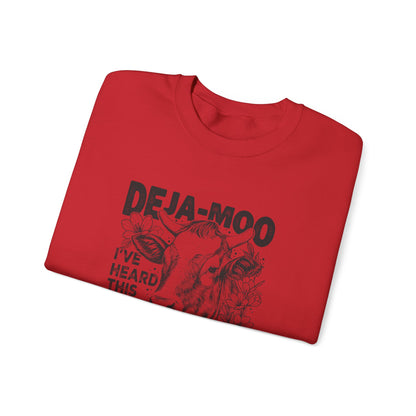 Deja Moo Sweatshirt – Funny Cow Pun Crewneck, Sarcastic Graphic Sweatshirt