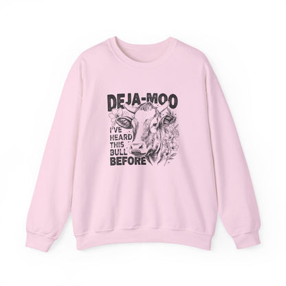 Deja Moo Sweatshirt – Funny Cow Pun Crewneck, Sarcastic Graphic Sweatshirt