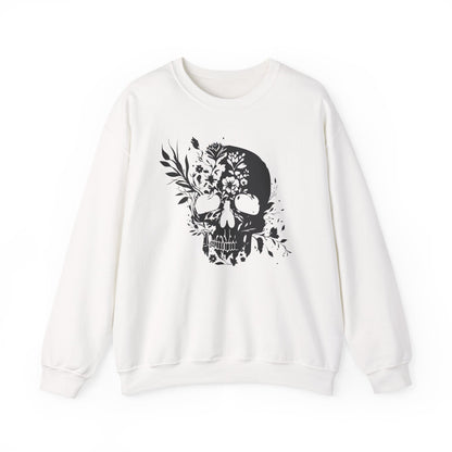 Floral Skull Sweatshirt – Edgy Aesthetic Crewneck, Gothic Skull with Flowers, Unisex Heavy Blend, Alternative Style Pullover