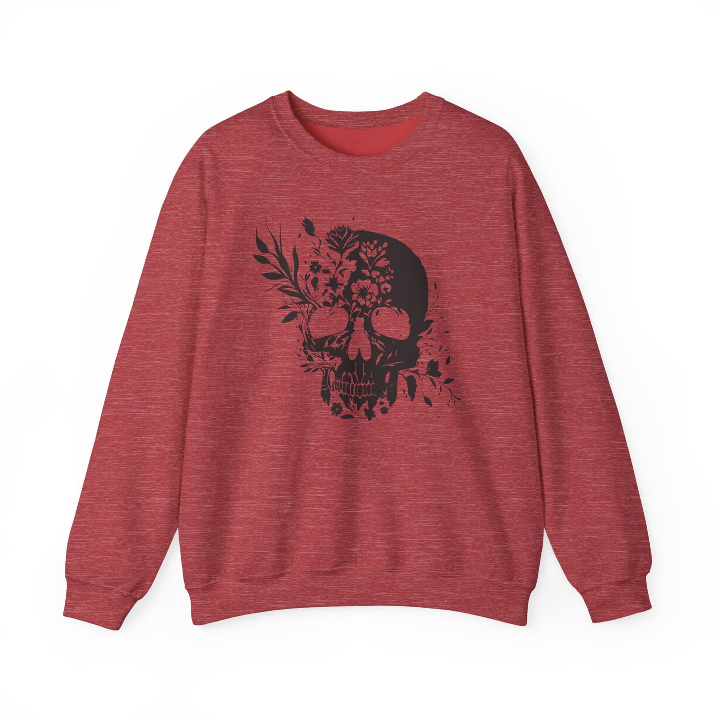 Floral Skull Sweatshirt – Edgy Aesthetic Crewneck, Gothic Skull with Flowers, Unisex Heavy Blend, Alternative Style Pullover
