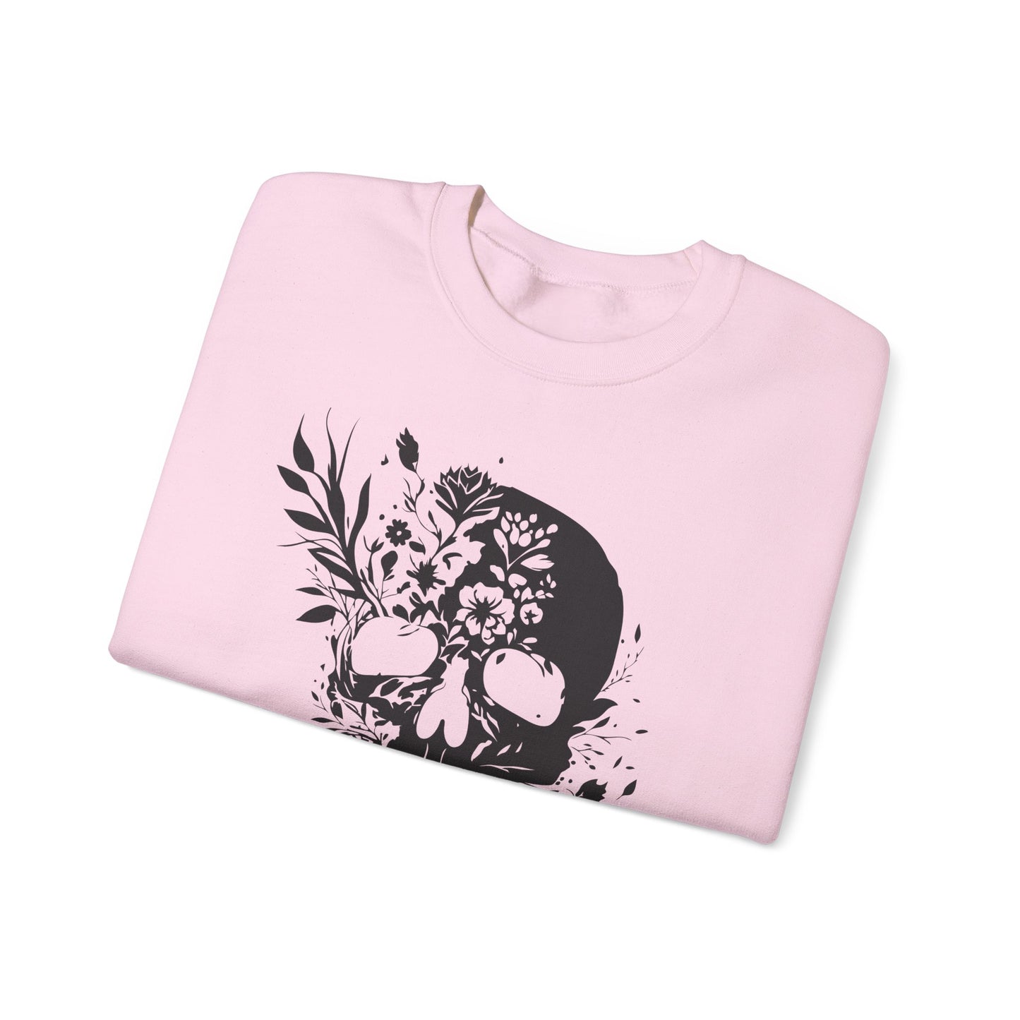 Floral Skull Sweatshirt – Edgy Aesthetic Crewneck, Gothic Skull with Flowers, Unisex Heavy Blend, Alternative Style Pullover