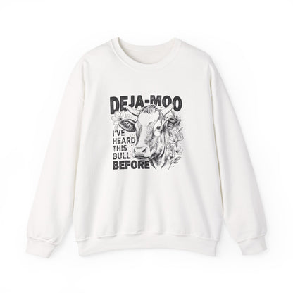 Deja Moo Sweatshirt – Funny Cow Pun Crewneck, Sarcastic Graphic Sweatshirt