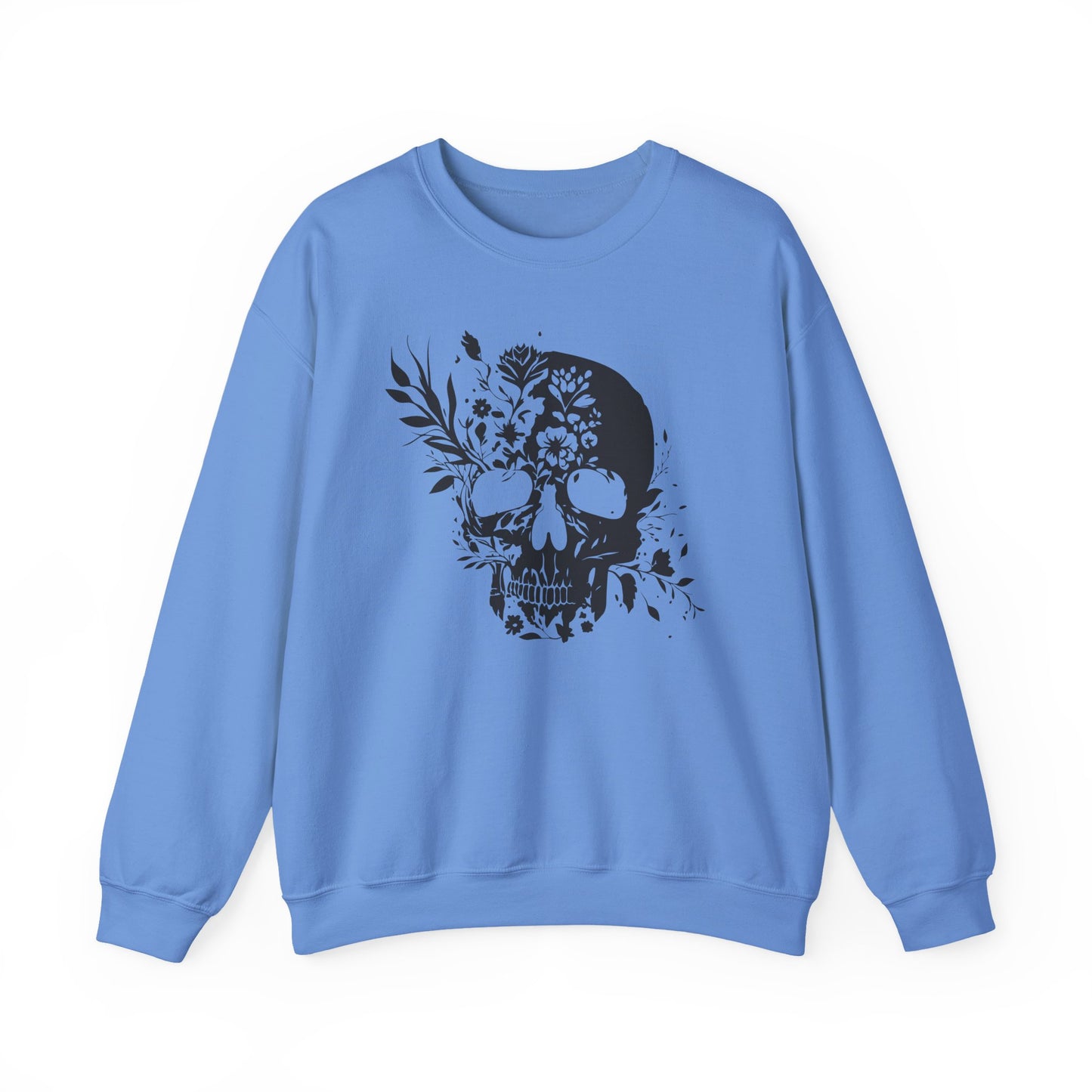 Floral Skull Sweatshirt – Edgy Aesthetic Crewneck, Gothic Skull with Flowers, Unisex Heavy Blend, Alternative Style Pullover