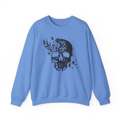 Floral Skull Sweatshirt – Edgy Aesthetic Crewneck, Gothic Skull with Flowers, Unisex Heavy Blend, Alternative Style Pullover