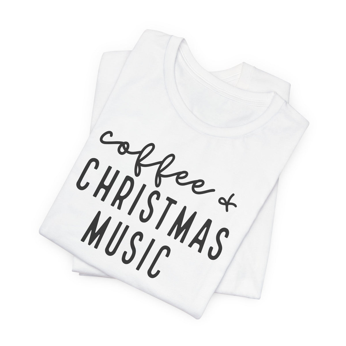 Coffee & Christmas Music Tee – Cute Holiday Graphic T-Shirt for Coffee Lovers