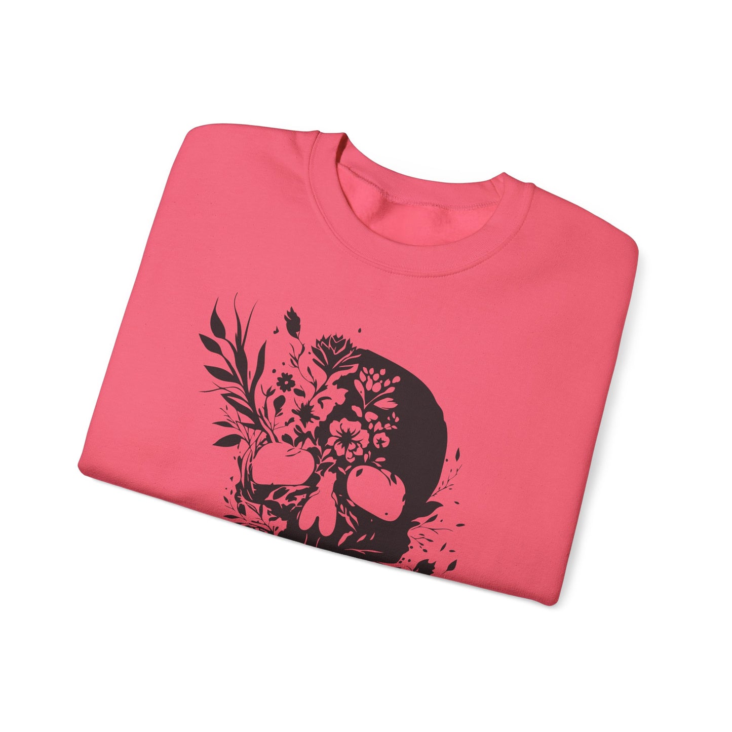 Floral Skull Sweatshirt – Edgy Aesthetic Crewneck, Gothic Skull with Flowers, Unisex Heavy Blend, Alternative Style Pullover
