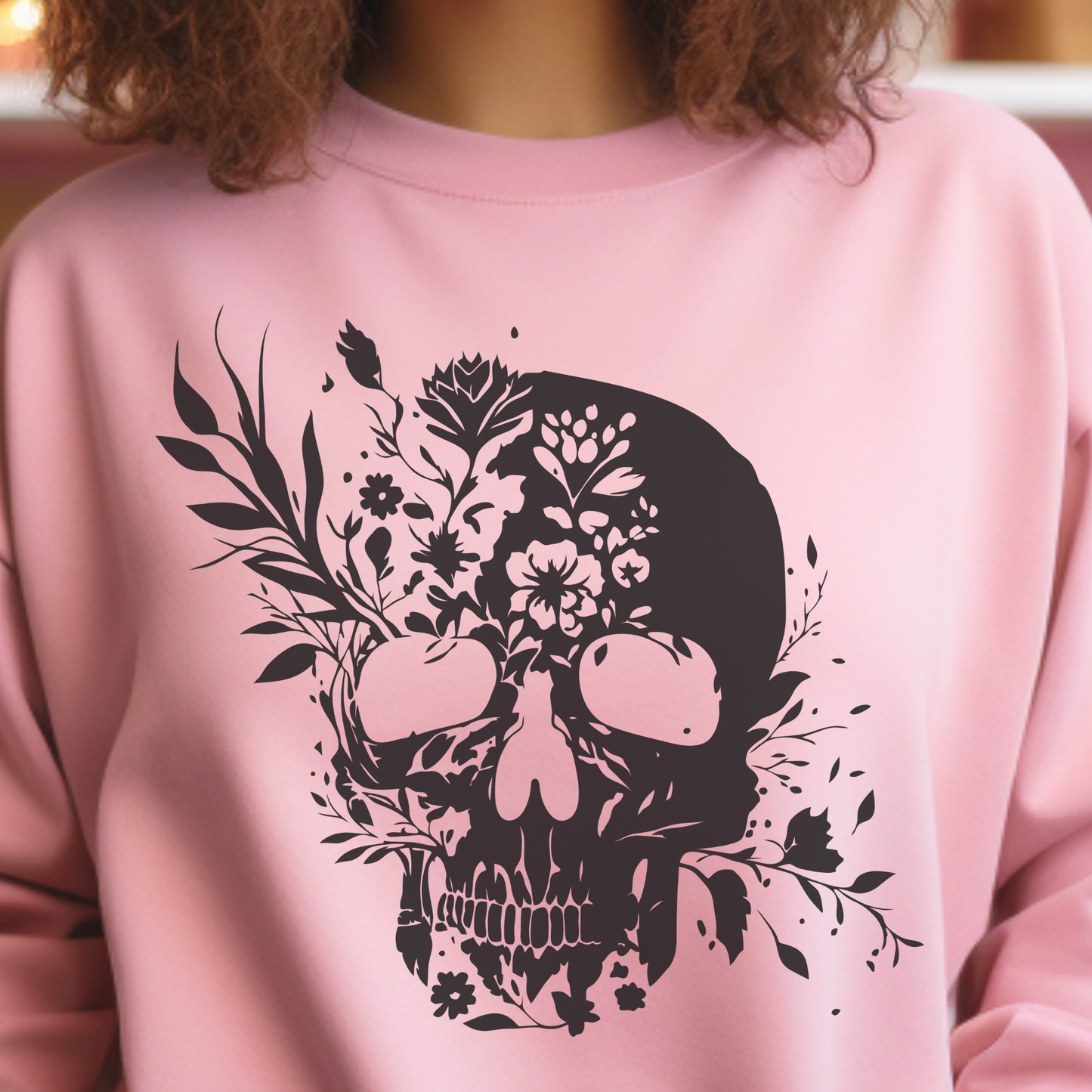 Floral Skull Sweatshirt – Edgy Aesthetic Crewneck, Gothic Skull with Flowers, Unisex Heavy Blend, Alternative Style Pullover