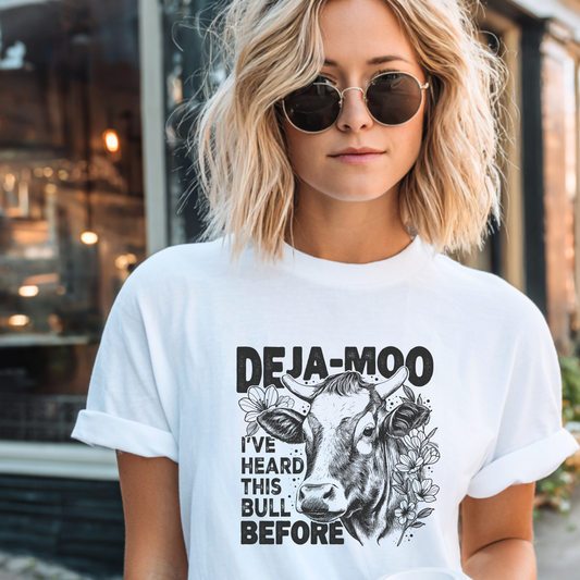 Deja Moo T-Shirt – Funny Cow Pun Graphic Tee, Sarcastic “Same Bull” Shirt