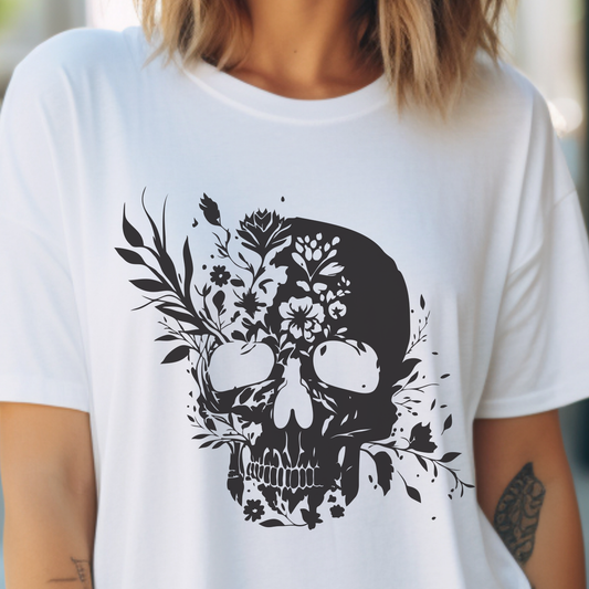 Floral Skull Graphic T-Shirt – Edgy Aesthetic Statement Tee