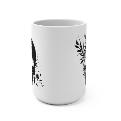 Floral Skull Mug 15oz – Edgy Aesthetic Coffee Cup, Gothic Skull with Flowers, Dark Humor Gift, Alternative Style Mug