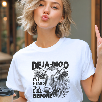 Deja Moo T-Shirt – Funny Cow Pun Graphic Tee, Sarcastic “Same Bull” Shirt