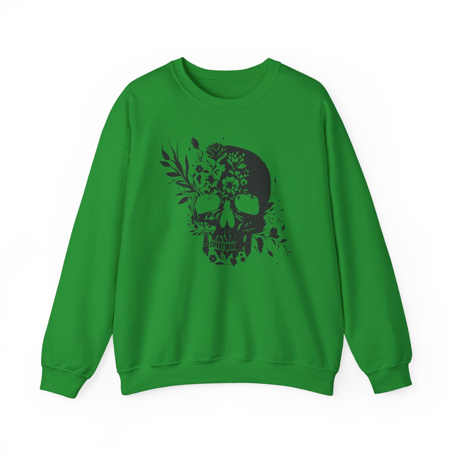Floral Skull Sweatshirt – Edgy Aesthetic Crewneck, Gothic Skull with Flowers, Unisex Heavy Blend, Alternative Style Pullover