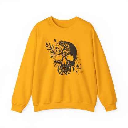 Floral Skull Sweatshirt – Edgy Aesthetic Crewneck, Gothic Skull with Flowers, Unisex Heavy Blend, Alternative Style Pullover