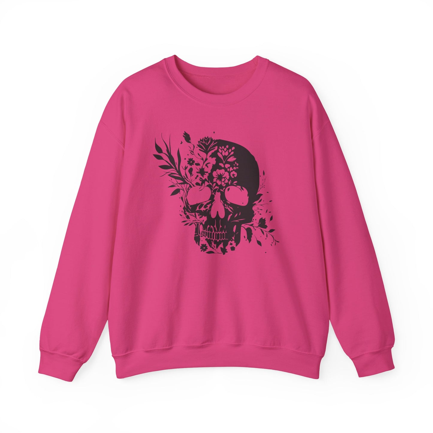 Floral Skull Sweatshirt – Edgy Aesthetic Crewneck, Gothic Skull with Flowers, Unisex Heavy Blend, Alternative Style Pullover