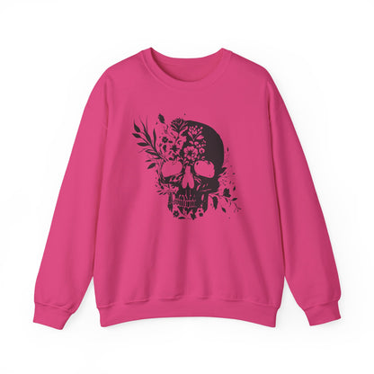 Floral Skull Sweatshirt – Edgy Aesthetic Crewneck, Gothic Skull with Flowers, Unisex Heavy Blend, Alternative Style Pullover