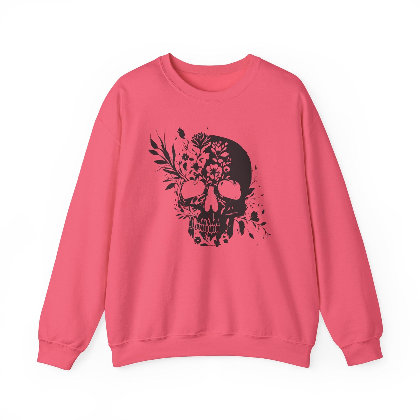 Floral Skull Sweatshirt – Edgy Aesthetic Crewneck, Gothic Skull with Flowers, Unisex Heavy Blend, Alternative Style Pullover