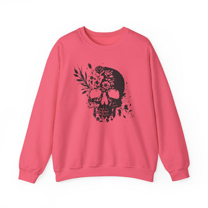 Floral Skull Sweatshirt – Edgy Aesthetic Crewneck, Gothic Skull with Flowers, Unisex Heavy Blend, Alternative Style Pullover