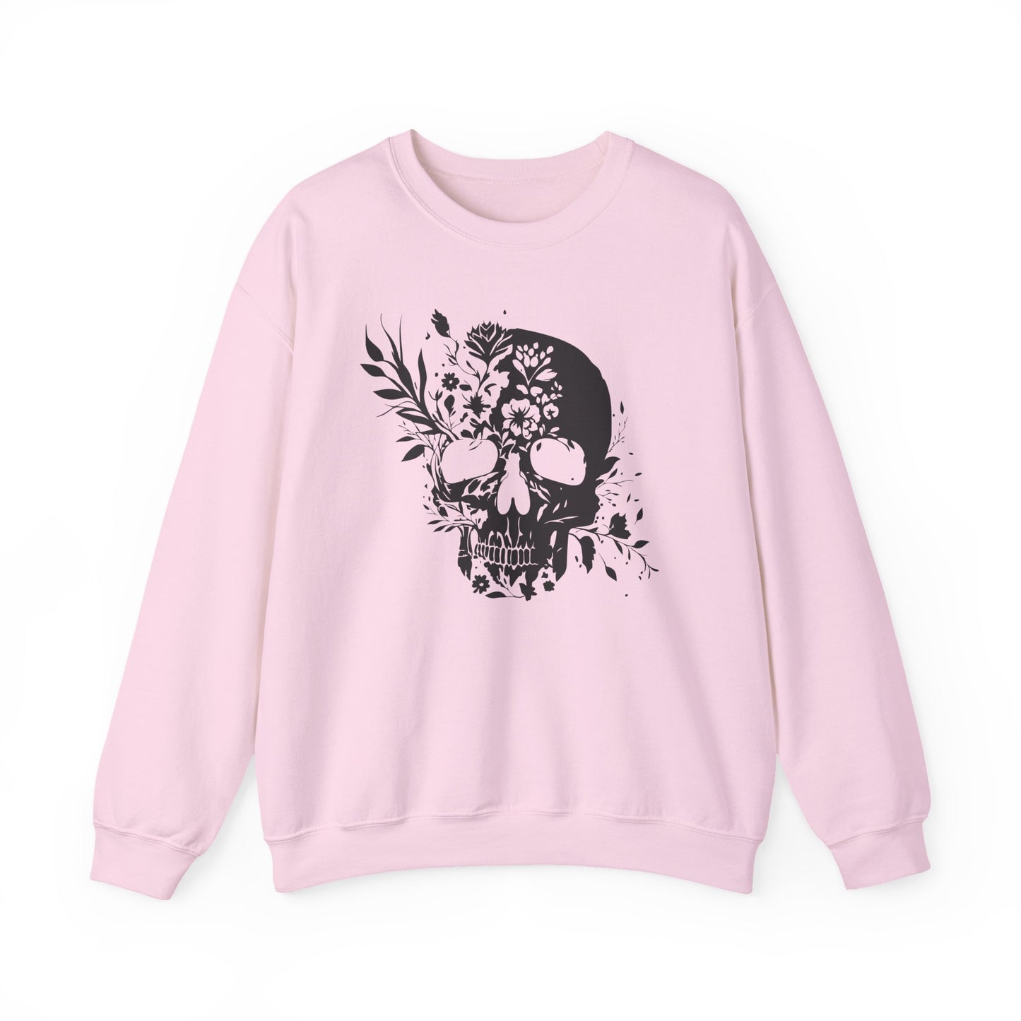 Floral Skull Sweatshirt – Edgy Aesthetic Crewneck, Gothic Skull with Flowers, Unisex Heavy Blend, Alternative Style Pullover