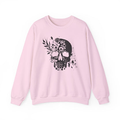 Floral Skull Sweatshirt – Edgy Aesthetic Crewneck, Gothic Skull with Flowers, Unisex Heavy Blend, Alternative Style Pullover