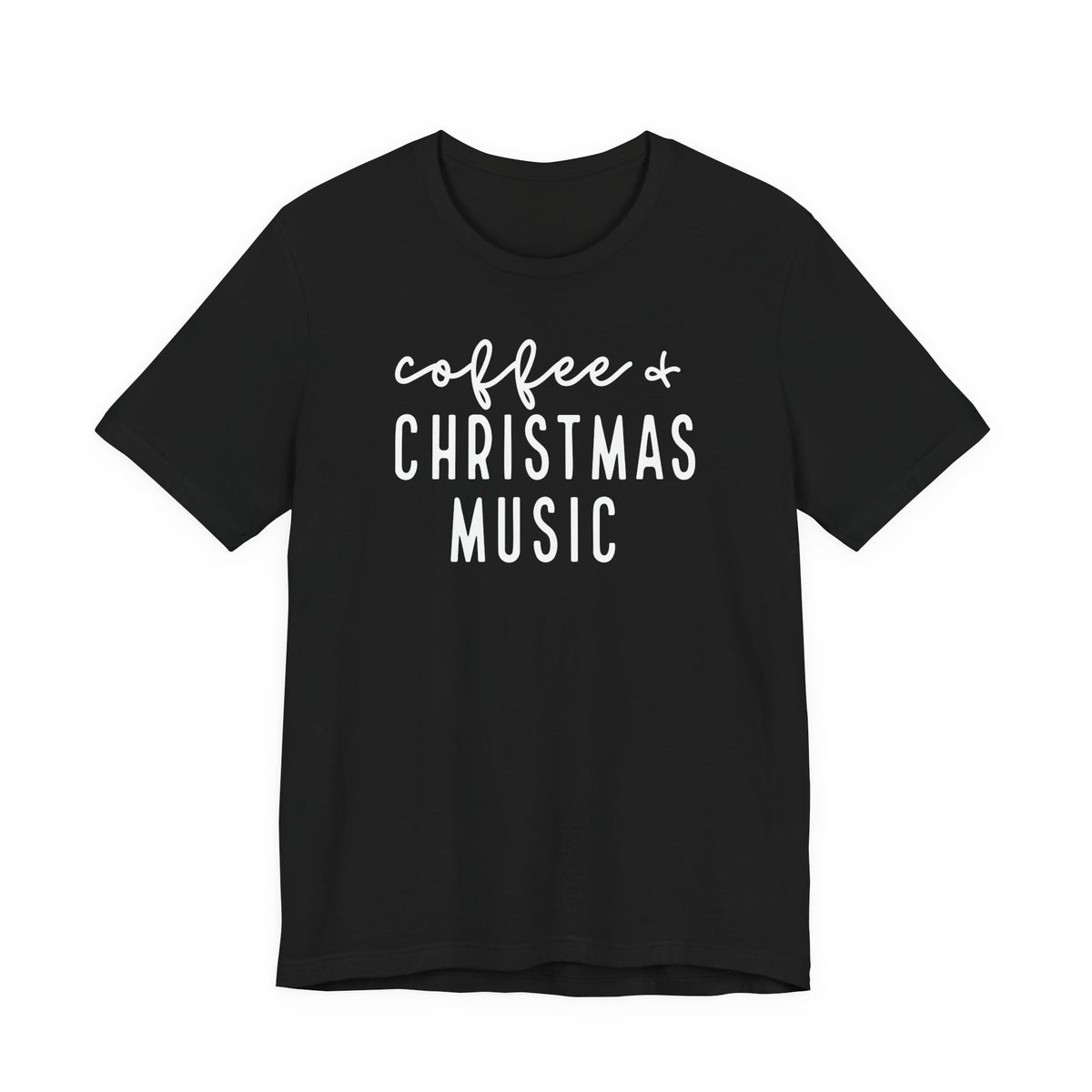 Coffee & Christmas Music Tee – Cute Holiday Graphic T-Shirt for Coffee Lovers