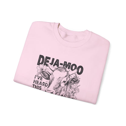Deja Moo Sweatshirt – Funny Cow Pun Crewneck, Sarcastic Graphic Sweatshirt