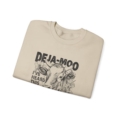 Deja Moo Sweatshirt – Funny Cow Pun Crewneck, Sarcastic Graphic Sweatshirt