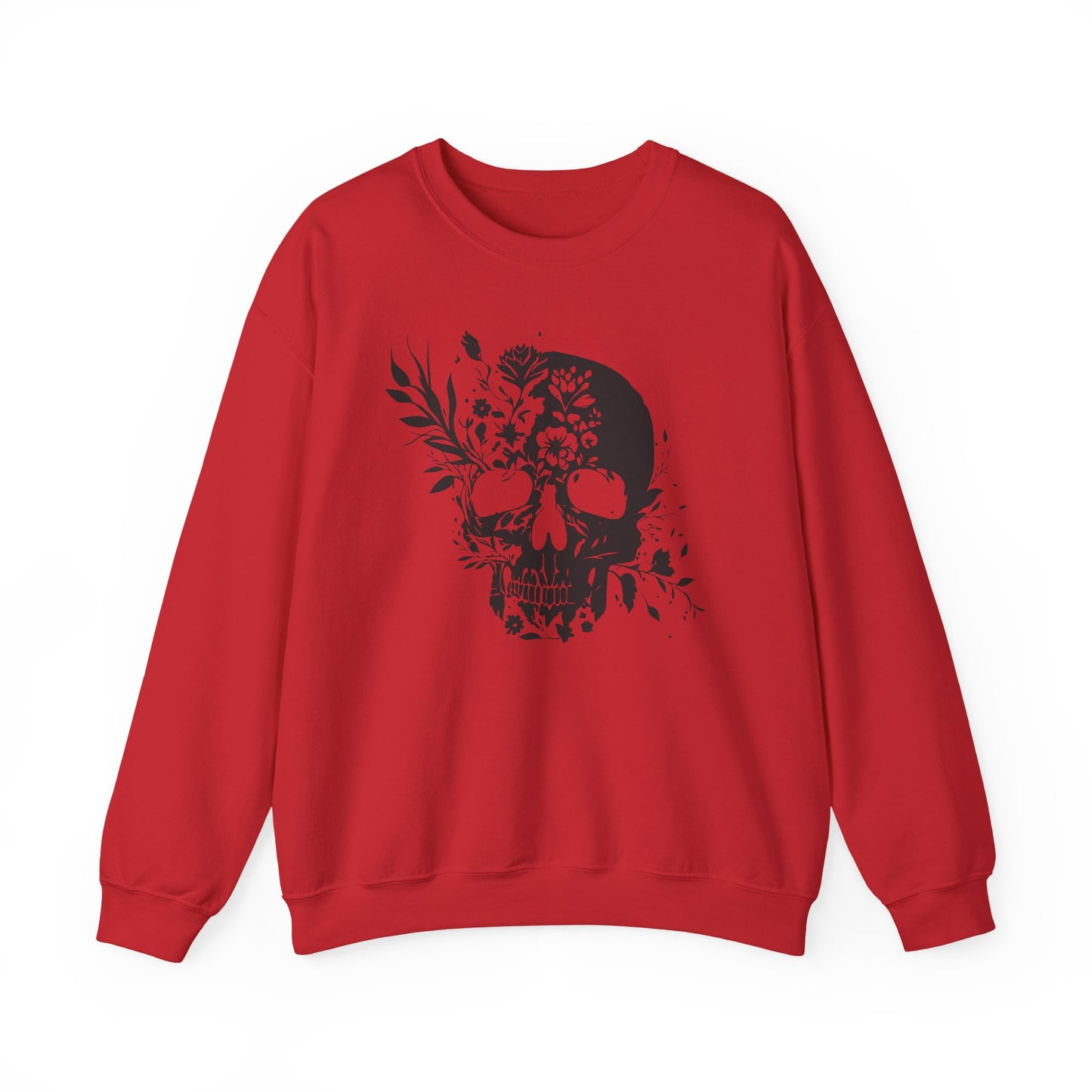 Floral Skull Sweatshirt – Edgy Aesthetic Crewneck, Gothic Skull with Flowers, Unisex Heavy Blend, Alternative Style Pullover