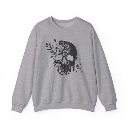 Floral Skull Sweatshirt – Edgy Aesthetic Crewneck, Gothic Skull with Flowers, Unisex Heavy Blend, Alternative Style Pullover