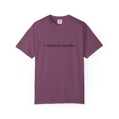 I Require Snacks Comfort Colors® Tee – Funny Minimalist Graphic T-Shirt