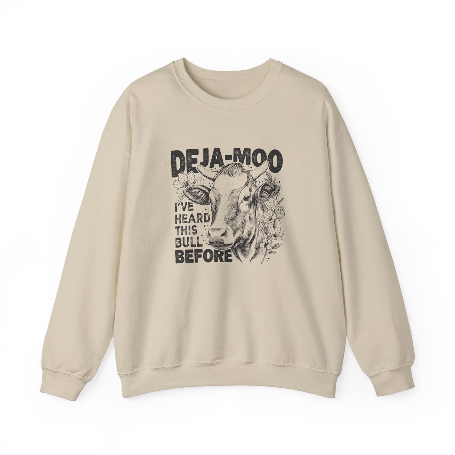 Deja Moo Sweatshirt – Funny Cow Pun Crewneck, Sarcastic Graphic Sweatshirt