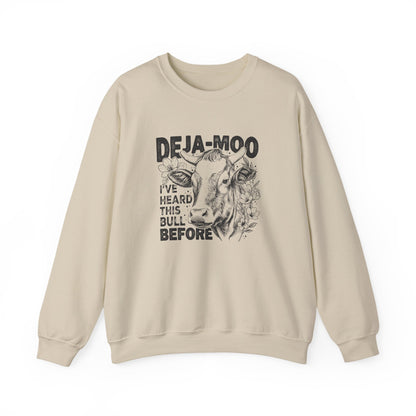 Deja Moo Sweatshirt – Funny Cow Pun Crewneck, Sarcastic Graphic Sweatshirt