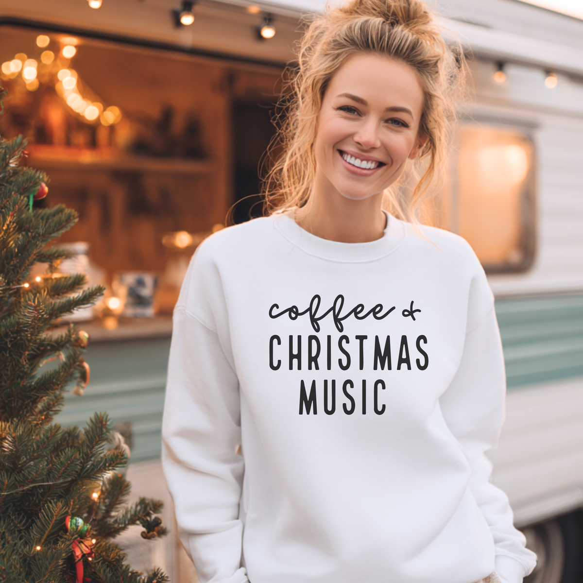 Coffee & Christmas Music Sweatshirt – Cozy Holiday Crewneck for Coffee Lovers